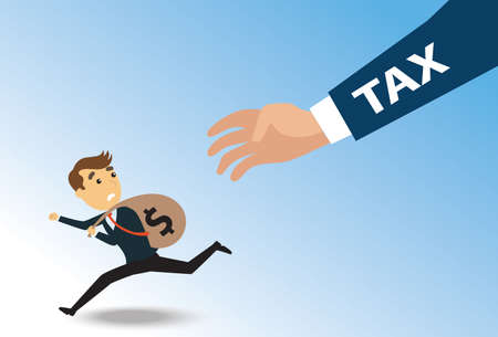 A vector illustration of businessman running away from tax for tax conceptのイラスト素材