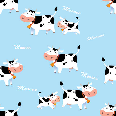 Doodle cartoon cows seamless pattern. Vector background. illustrationのイラスト素材