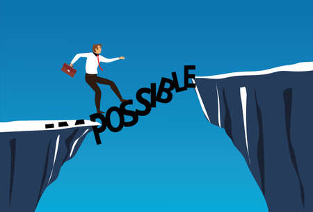 Businessman walking on impossible or possible word. business success concept. vector illustrationのイラスト素材