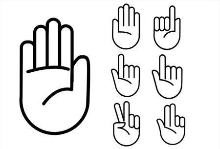 Hand gesture line icon set in modern geometric style with construction lines. Isolated vector illustration of human hands.vectorのイラスト素材