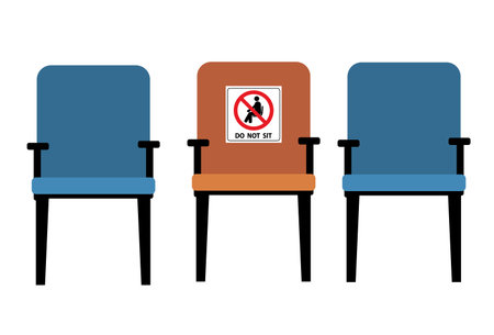 Keep your Distance sign,Social distancing,Please do not sit here to prevent from Coronavirus or Covid-19 pandemic,6 Feet social distancing for chair seat. healthy conceptのイラスト素材