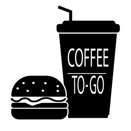 Hamburger and coffee takeaway, Fast food icon, Silhouette flat design on white background, Vector illustrationのイラスト素材