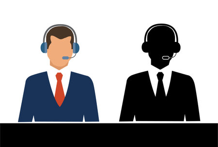 Costumer service icon. Man and headphone on his head. vectorのイラスト素材