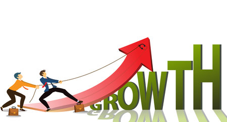 Couple of businessman pulling arrow for Change of a direction to growth . Business concept vector illustrationのイラスト素材