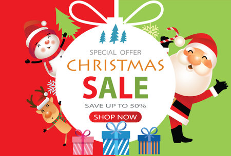 Christmas Sale Season Design Template. shopping sale and holiday decoration. Vector illustrationのイラスト素材