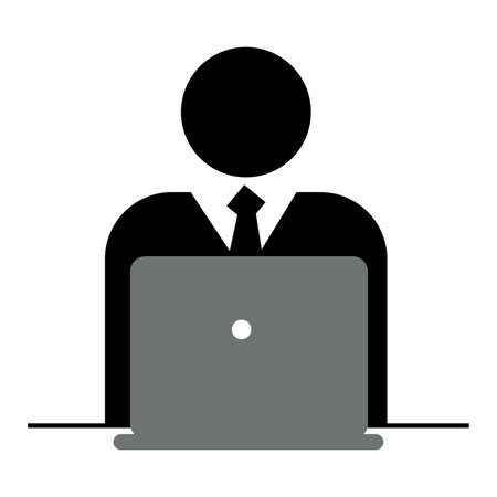 businessman with laptop  icon isolated on white background. vector, sign, symbolのイラスト素材