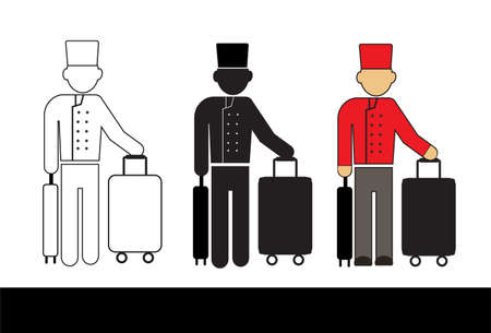 Bellboy bellman baggage man male hotel person uniform hat vector graphic isolated illustrationのイラスト素材