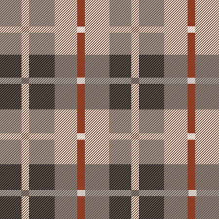 Plaid check patten in brown color, brown and red color. Seamless fabric vector background.