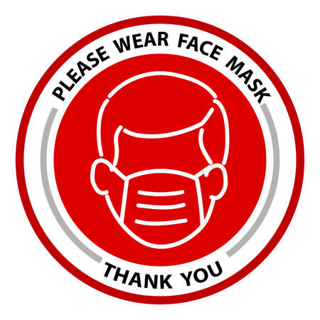 Please wear face mask  warning prevention sign - virus protection face mask in circular frame - isolated vector stampのイラスト素材