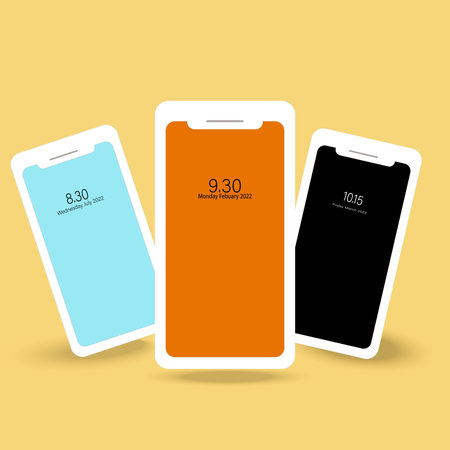 Concept of touch screen smartphone with empty interface, interface elements on screen icons and...