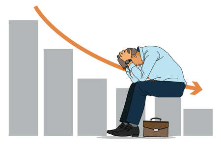 Financial and economic crisis due   pandemic symbolize by decreasing graphic chart and listless businessman. vector, illustrationのイラスト素材
