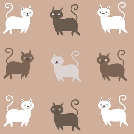 cute vector seamless pattern cats, paws, naive childish ornament. pattern for printing on fabric, clothing, wrapping paper, wallpaper for a kid's room, baby things. vectorのイラスト素材