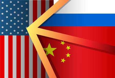USA, Russia and China painted flags. United States of America, China and Russia relations. USA-China-Russiaのイラスト素材