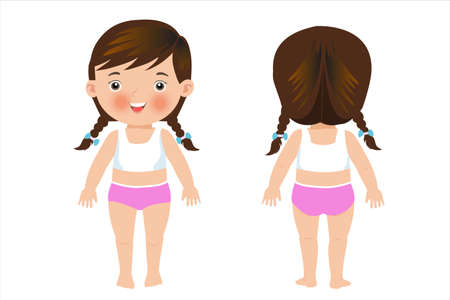 A kid girl showing different parts of the body. vector, illustrationのイラスト素材