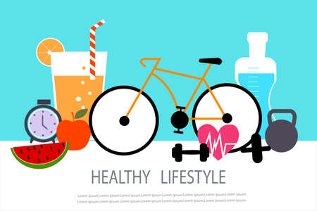 healthy lifestyle concept in flat design vector illustrationのイラスト素材