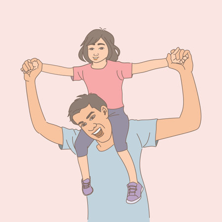 happy family and Father's day. dad and duaghter playing together outdoorsのイラスト素材