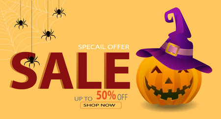 Halloween sale banner. Modern minimal design for Sales. Flat vector illustration.のイラスト素材