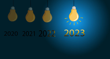 2023 with light bulb on dark blue background. Idea concept.vector, illustrationのイラスト素材