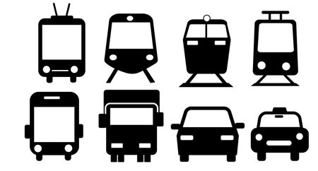 Vector illustration of a simple single color vehicle and transport related icons for your design or application. vectorのイラスト素材
