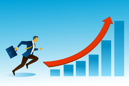 Business man running  to target success, business vision concept, graph, vector illustrationのイラスト素材