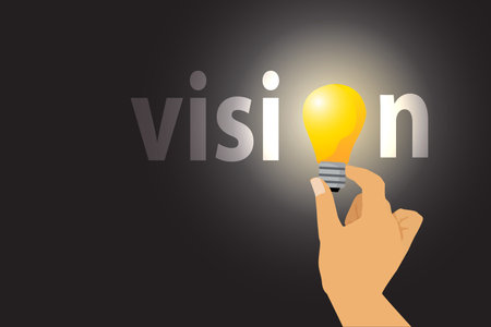 hand holding light bulb in vision word. idea concept with innovation and inspiration start up....