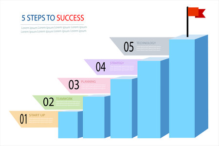 5 Steps to success infographics, leadership or motivation concept, vecto, illustrationのイラスト素材