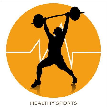 Healthy sports concept. Silhouette illustration of male athletes  working out with barbell. vector, illustrationのイラスト素材