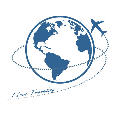 I love traveling. Earth. Aircraft. Isolated vector object on white background..symbolのイラスト素材