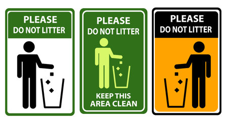 Clean sticker sign . please do not throw rubbish, do not litter, place rubbish in bins provided, keep clean. vector,sign,symbolのイラスト素材