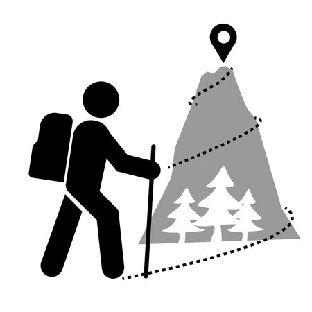 Hiking icon. Walking. Public footpath. Trail. Vector icon isolated on white background. vectorのイラスト素材