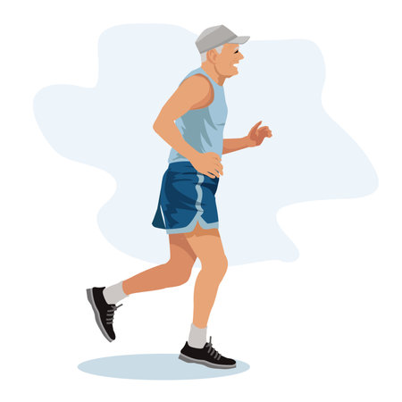 Full length of a senior man jogging isolated on white background. vector, illustrationのイラスト素材