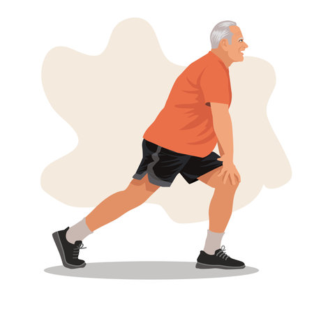Full length of a mature man stretching his leg after exercise isolated on white background. vector,illustrationのイラスト素材