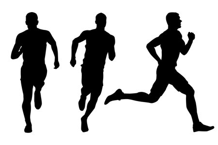 Running people, vector runners, group of isolated silhouettes on white background. illustrationのイラスト素材