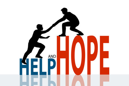 Help and hope concept, benevolence charity illustration man with helping hands . vector, illustrationのイラスト素材