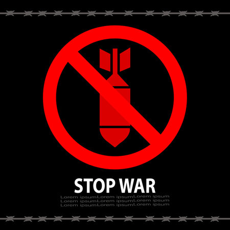 Stop war designs with missile bomb isolated on black background. No more war sign concept icon. Stop war background illustrationのイラスト素材