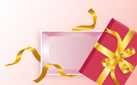 Blank open gift box template. Christmas design, Gift box decorative objects, realistic sales banners, surprise posters, flyers and brochures. Holiday mocking. Celebrate birthday, anniversary, vector, illustrationのイラスト素材