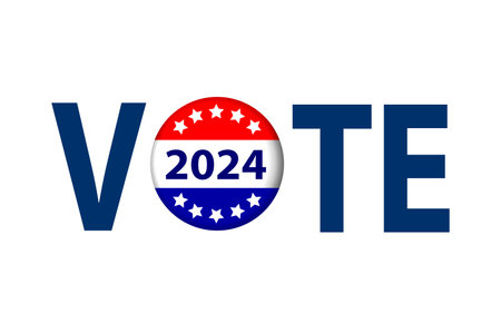 Vote inscription with American flag on presidential election banner Badge.Presidential flat vector illustrationのイラスト素材