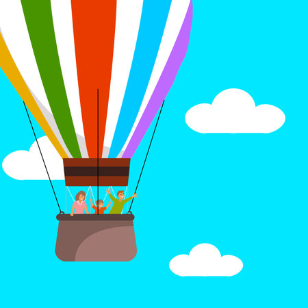 Happy Children's day Illustration. World of imagination with kids on vintage hot air balloon. vectorのイラスト素材