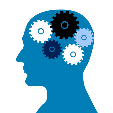 Pictograph of Gear in Head icon, iconic symbol on white background - Vectorのイラスト素材