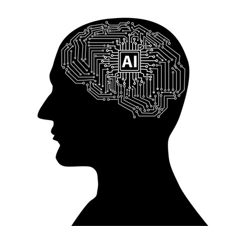 Crcuit board in the Cyborg human brain, Artificial intelligence of digital human on white...