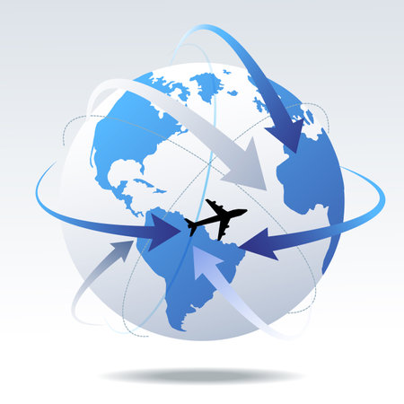 Global business idea - earth arrows paths. Vector illustrationのイラスト素材