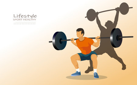 Fit people doing deadlift exercise workout with barbell in fitness gym.  sport healthy concept. vector, illustrationのイラスト素材
