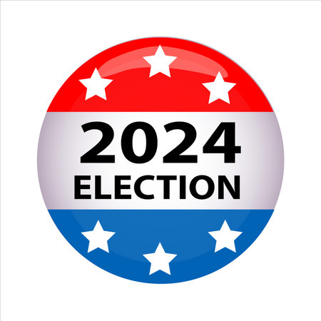 Politics and voting concept. Presidential election 2024 text on circle button. vector, illustrationのイラスト素材