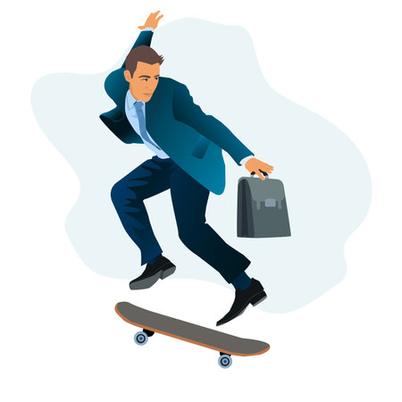 Businessman riding skateboard isolated on white background. vector,illustrationのイラスト素材