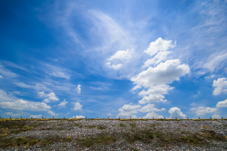 Railway tracks on blue sky backgroundの写真素材