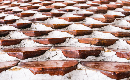 Scales of the dragon statue. Stucco surface of the animal. の写真素材