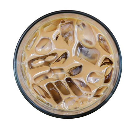 Iced coffee in glass  (top view)の写真素材