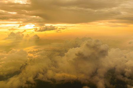 Sunset, sunrise with clouds, light rays atmospheric effect