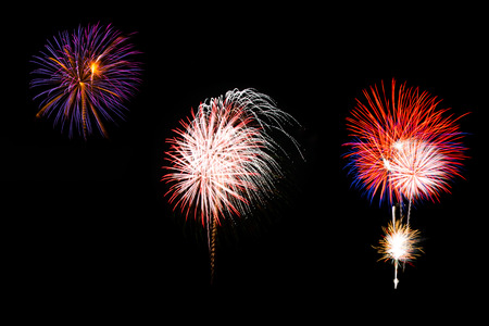 Collection of Fireworks light up on dark sky with dazzling displayの写真素材