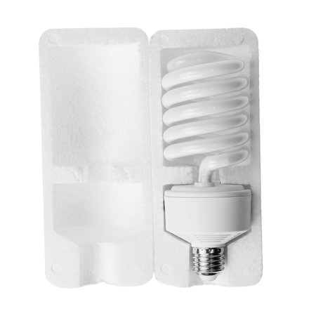 lamps - helical compact fluorescent light bulbs in a foam box on white background.